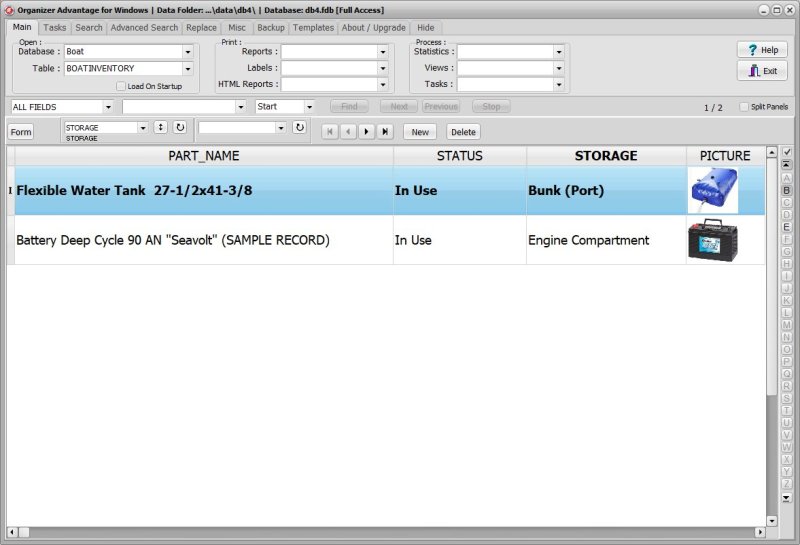 Boat Inventory Software for Windows PCs table view